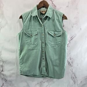 Vintage Shirt Womens Medium Green Tank Snap Sleeveless Shirt 90s Seafoam Muscle